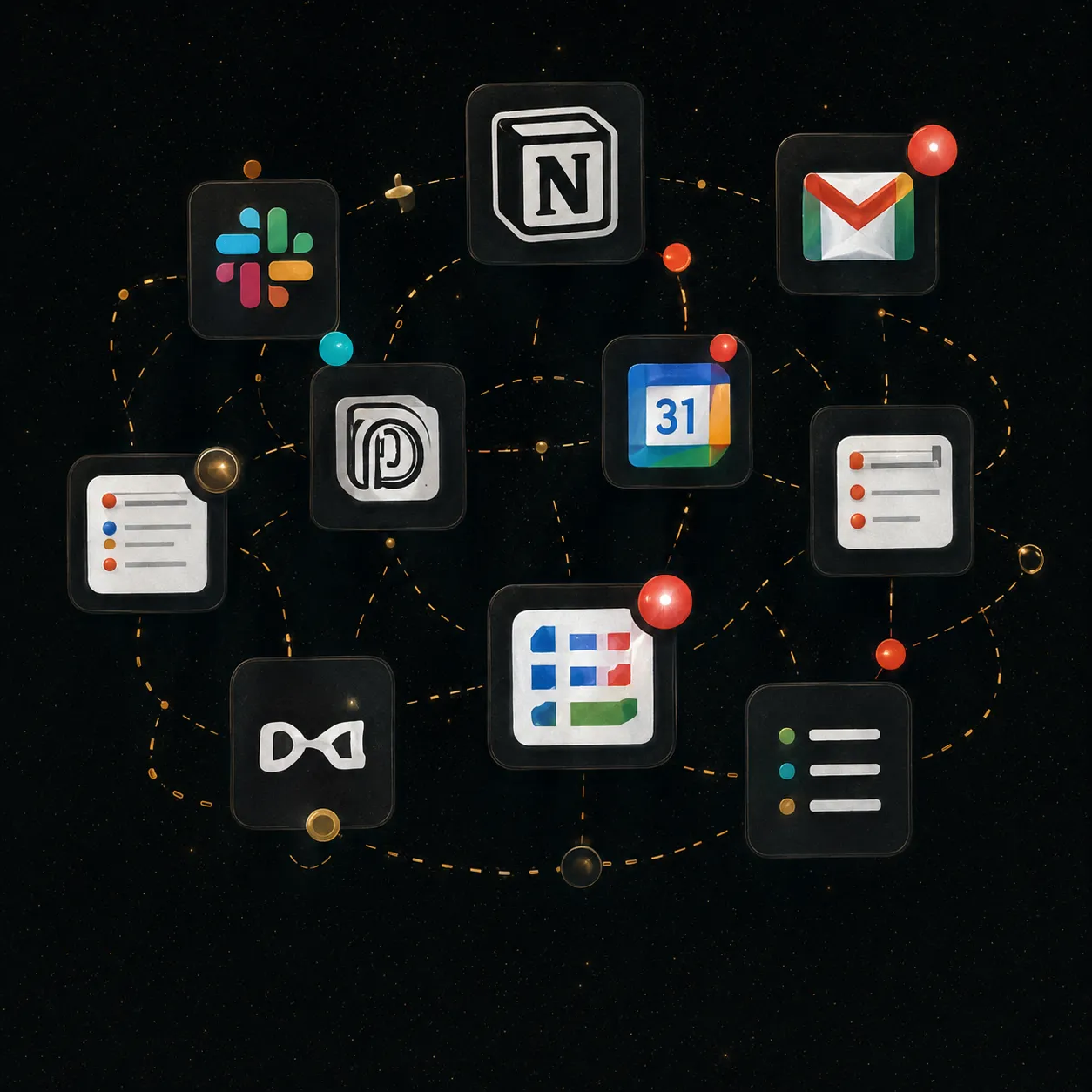 A scattered cluster of disconnected app icons